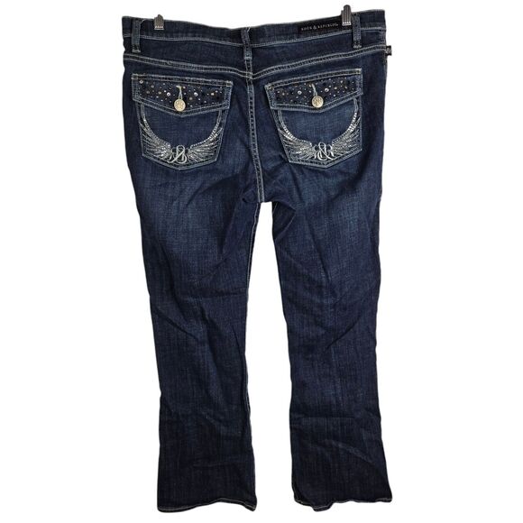 Rock & Republic Kasandra Medium Rise Boot Cut Rhinestone Stud Blue Jeans 14 S - Picture 2 of 5
